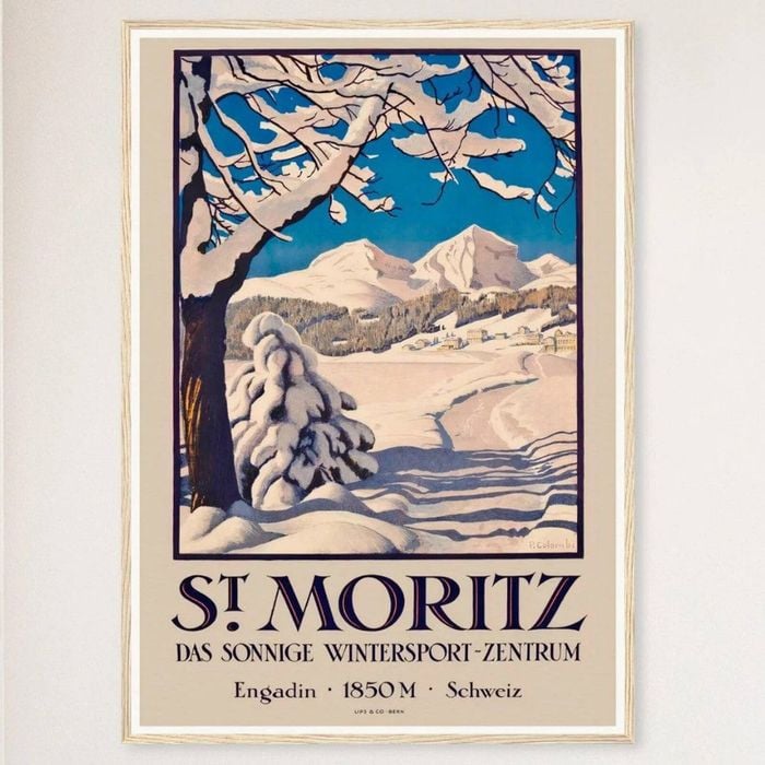 Galrie St. Moritz Engadin Vintage Winter Sports Travel Poster - 1850m Switzerland Art, Wood Frame, A1 60 x 84cm (23 x 33inch)