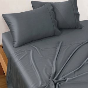 Bianca Rosebank 500TC Split King Size Bed Sheet Set w/ 2xPillowcases Charcoal