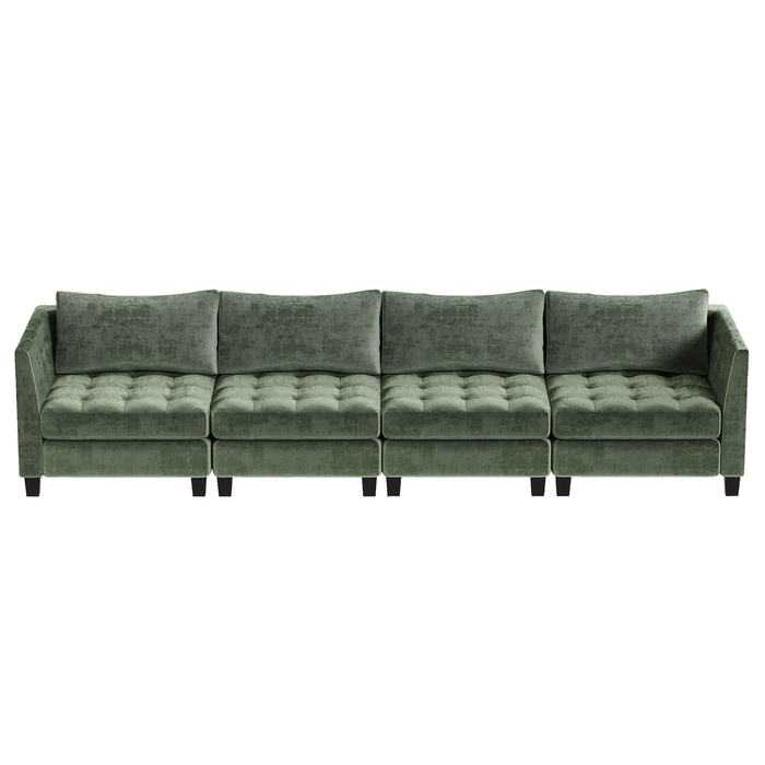 Ufurniture 4 Seater Sofa Chenille Modular Lounge Couch with Large Cushion Green