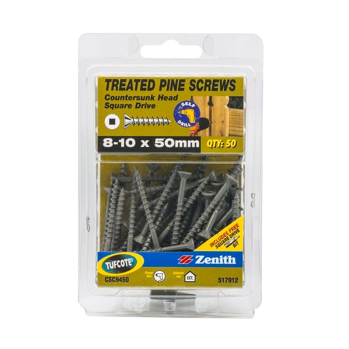 Zenith 8 - 10 x 50mm Treated Pine Countersunk Head Screws - 50 Pack