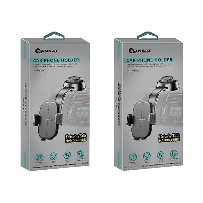 2PK Sansai Universal Suction Mounted Car Phone Holder Adjustable Anti-Slip Black