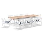 Austin Outdoor 2.2m - 3m Extension Teak and Aluminium Table with 10 Kansas Dining Chairs White - Navy Stripe