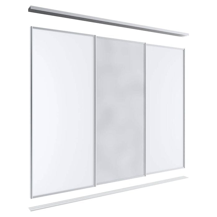 Lugna 2100 x 1801-2700mm Clear Anodised 1 Mirror 2 Melamine Wardrobe Triple Sliding Doors