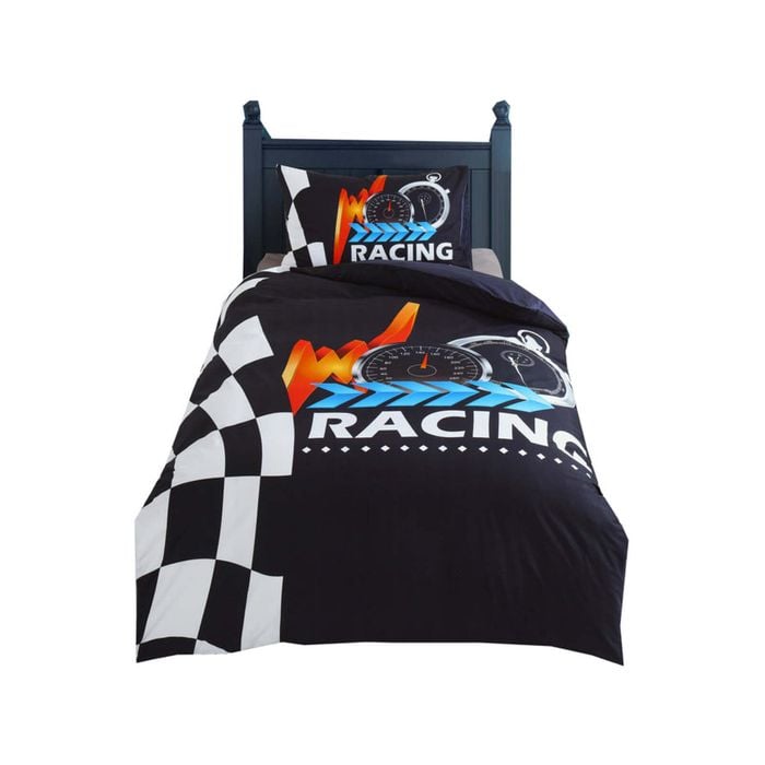 Single Size Kids Cotton Bedding Quilt Cover with Pillow Case - Racing Clock