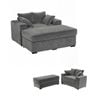 Ufurniture 146cm Oversized Chaise Lounge Chair Corduroy Upholstered Loveseat Sofa Bed Grey