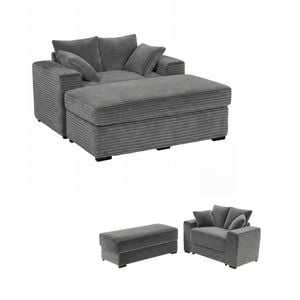 Ufurniture 146cm Oversized Chaise Lounge Chair Corduroy Upholstered Loveseat Sofa Bed Grey