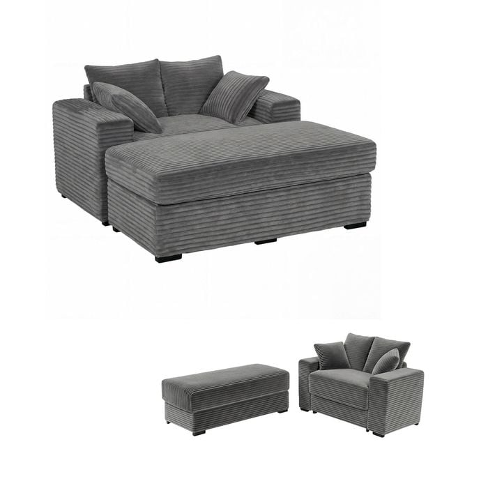 Ufurniture 146cm Oversized Chaise Lounge Chair Corduroy Upholstered Loveseat Sofa Bed Grey