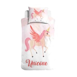 Little Monster Unicone Pink Cotton Quilt Cover Set - Single Bed Size