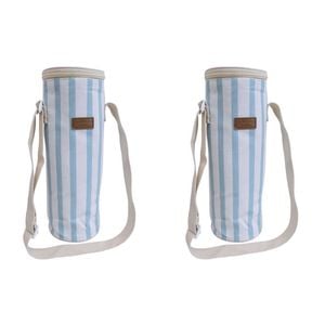 2PK LVD Sky Insulated Canvas Wine Cooler Bag 12x33cm Blue/White Stripes