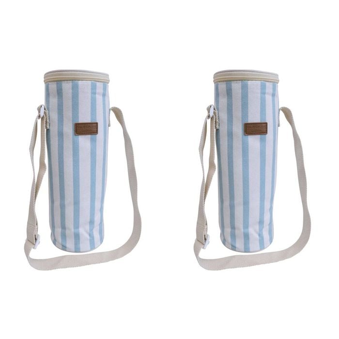 2PK LVD Sky Insulated Canvas Wine Cooler Bag 12x33cm Blue/White Stripes