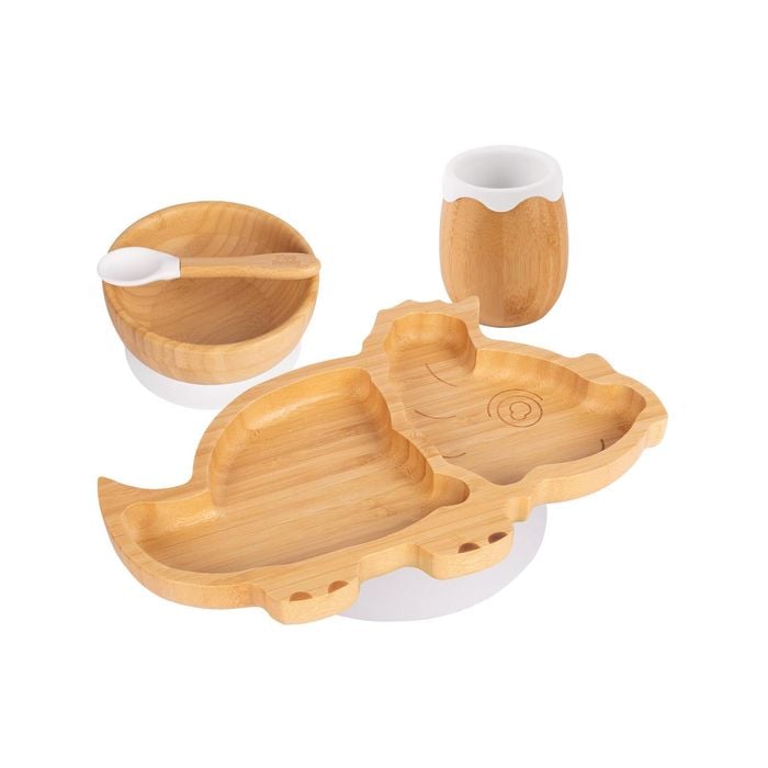 Tiny Dining 4pc Dinosaur Bamboo Suction Baby Feeding Set