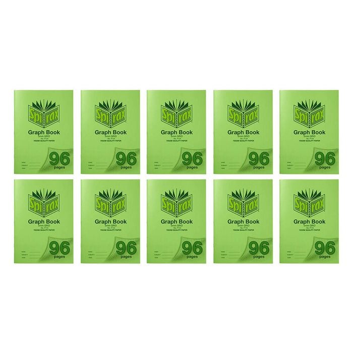 10x Spirax P134 Pp Cover Graph Book A4 5mm Grid 96 Pages Notebook Green