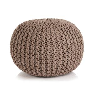 vidaXL Hand-Knitted Pouffe Cotton 50x35cm Brown Foot Rest Stool Seat Ottoman