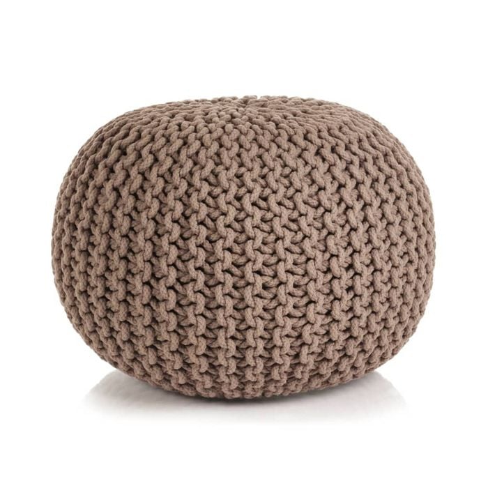 vidaXL Hand-Knitted Pouffe Cotton 50x35cm Brown Foot Rest Stool Seat Ottoman