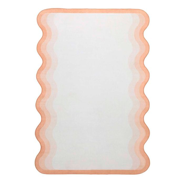 Loopsie-320cm X 230cm-bitonto Tonal Peach And Cream Scalloped Washable Rug