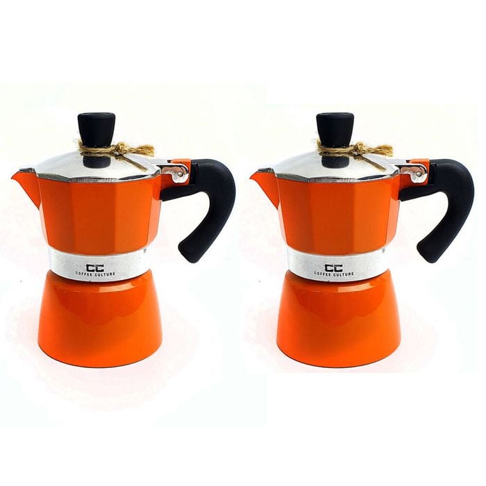 2PK Coffee Culture Aluminium 1Cup Espresso Stovetop Coffee Maker Brew Pot Orange