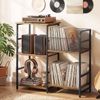 HOMFURN Record Player Stand with Vinyl Storage, 3-Tier Turntable Table, Reversible Mesh Rack, Brown & Black