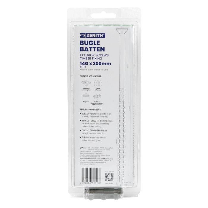 ZENITH 14G - 8 x 200mm Class 3 Galvanised Bugle Batten Screws - 25 Pack