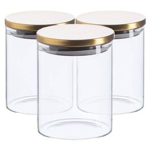 Argon Tableware Glass Storage Jar - Gold Lid - 750ml - Modern Round Scandi Organisation Container Glass Jar - Set Of 3
