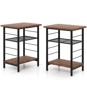 Costway 2pcs 3-tier End Side Table Industrial Nightstand