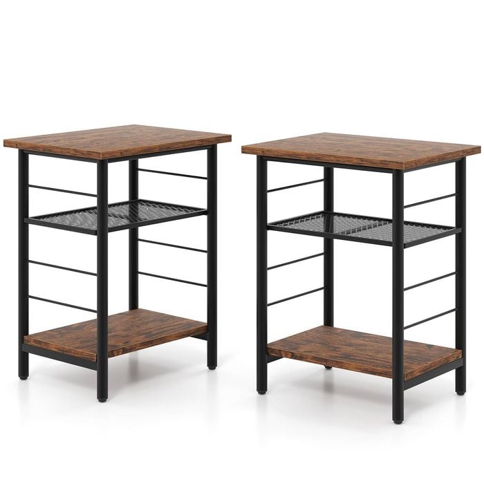 Costway 2pcs 3-tier End Side Table Industrial Nightstand