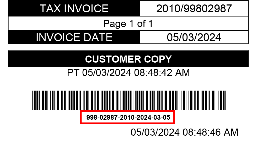 Online invoice barcode