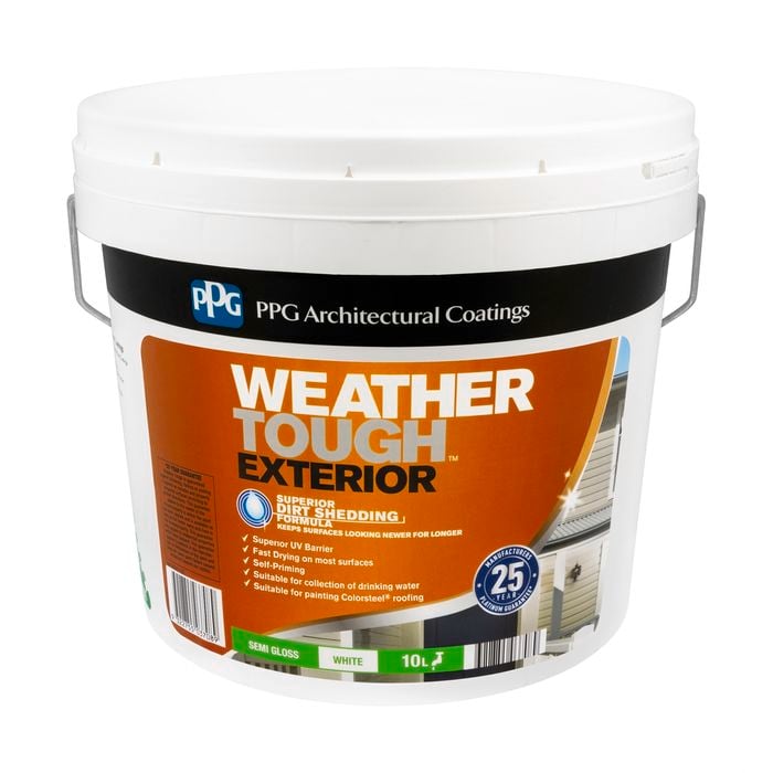 PPG Paints 10L White Semi Gloss Weather Tough Exterior Paint