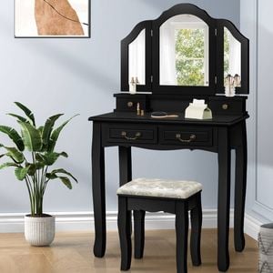 Alfordson Dressing Table Stool Foldable Black
