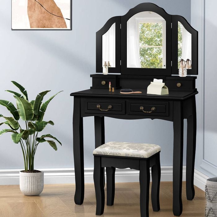 Alfordson Dressing Table Stool Foldable Black