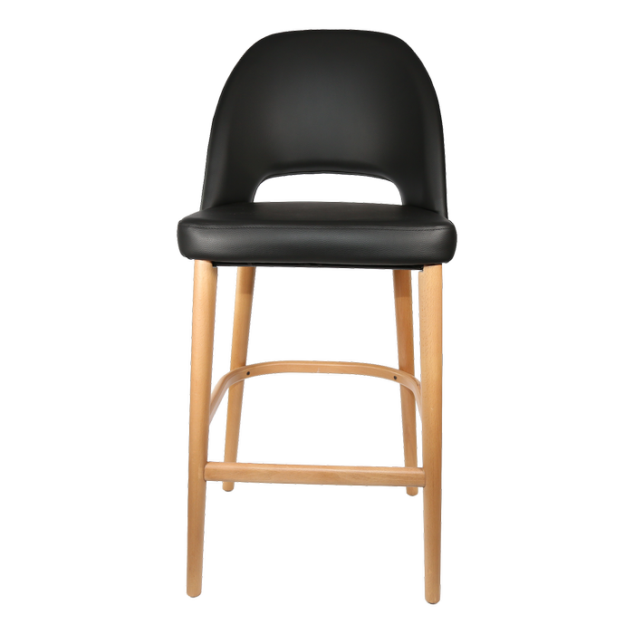 Durafurn 750mm High Black Vinyl Semifreddo Bar Stool with Natural Beech Wood Legs