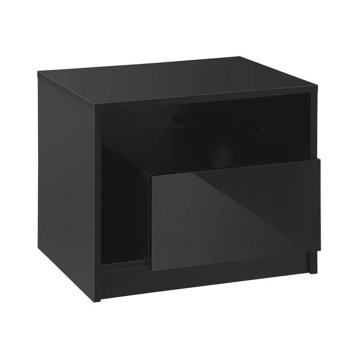 Oikiture Bedside Tables Set of 2 LED Side Table Drawers Nightstand Black