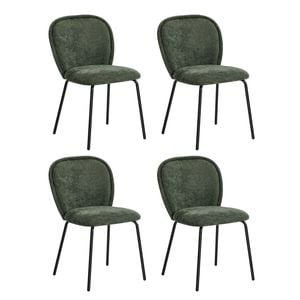 Oikiture 4x Dining Chairs Kitchen Accent Chairs Chenille Pad Metal Legs Green