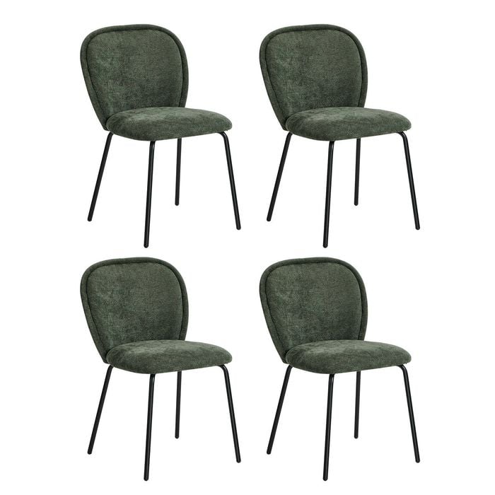 Oikiture 4x Dining Chairs Kitchen Accent Chairs Chenille Pad Metal Legs Green