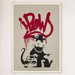 Galrie Banksy Gangsta Rat Art Print - Iconic Urban Rebellion Poster, 2004, Wood Frame, A1 60 x 84cm (23 x 33inch)