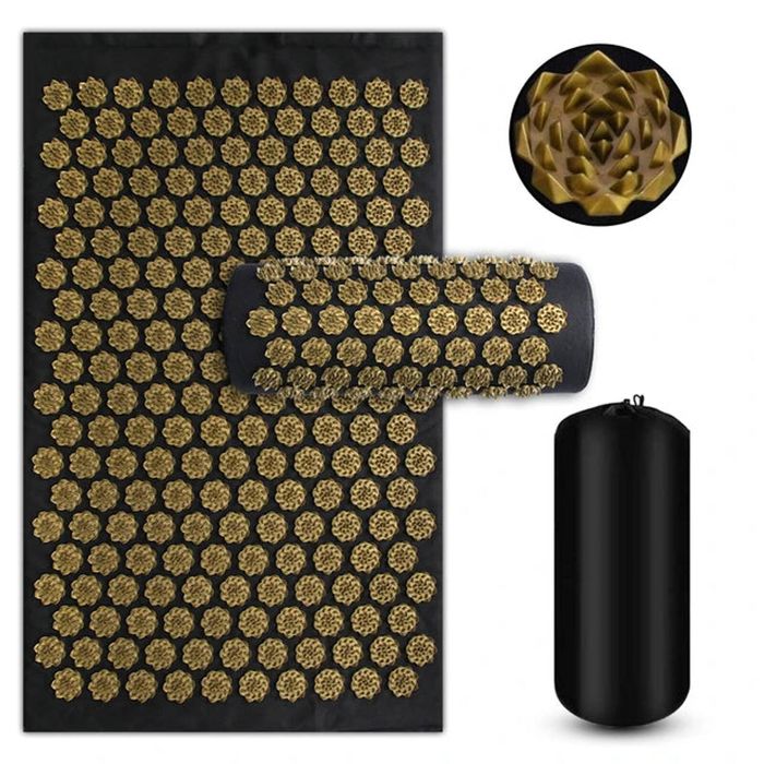 NNEOBA 3PCS Acupressure Yoga Mat And Pillow Set Massage Cushion Gold