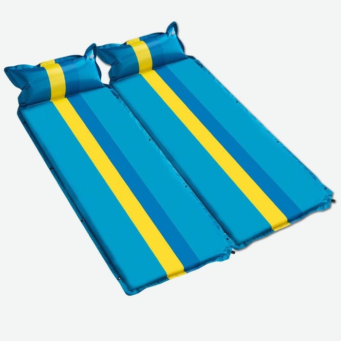 Double Self Inflating Mattress Sleeping Mat Air Bed Camping Camp Hiking Joinable Pillow - Light Blue