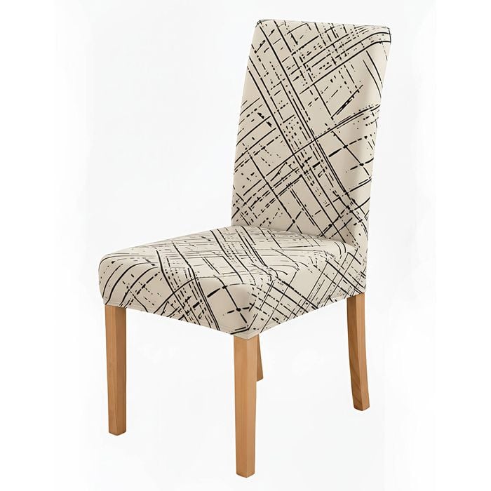 Anyhouz Chair Cover Beige With Black Sketch Elastic Slipcover