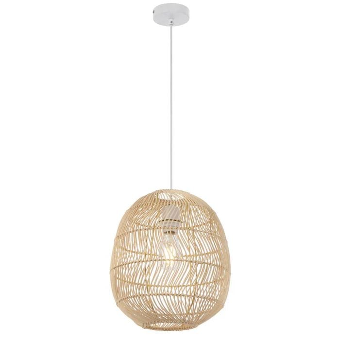 Telbix Rana Modern Pendant Hanging Lamp Light Metal Rattan Natural White