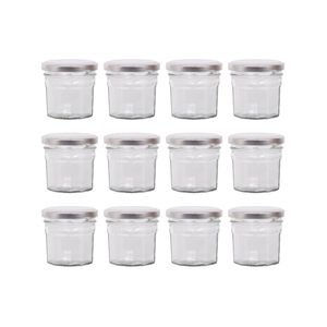 Argon Tableware 90ml Glass Jam Jars With Airtight Silver Lids - Set Of 12 Empty Screw Top Kitchen Storage Preserving Jar
