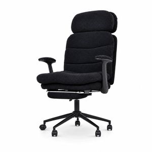 Advwin 135° Reclining Office Chair with Footrest Flip-Up Armrests & Adjustable Headrest, Teddy Fabric Black