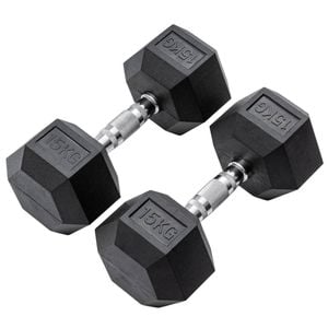 METEOR 15kg Pair Rubber Hex Dumbbells