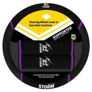 Melbourne Storm Official Nrl Steering Wheel Cover And Seat Belt Cover Set
