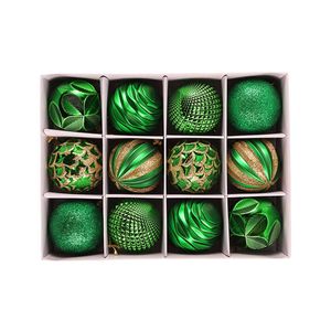 Catzon 12 Pcs Christmas Ornaments 8CM Shatterproof Hanging Balls for Xmas Wedding Party-Green