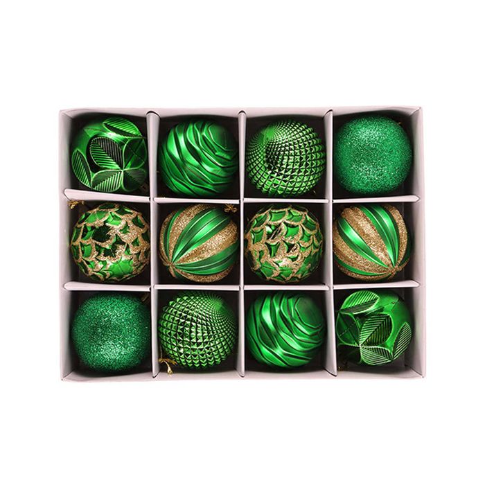 Catzon 12 Pcs Christmas Ornaments 8CM Shatterproof Hanging Balls for Xmas Wedding Party-Green