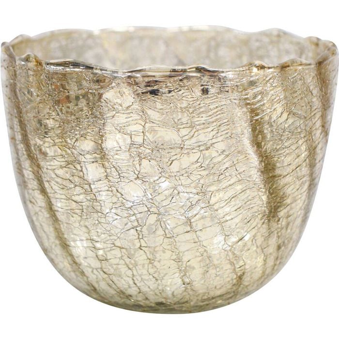 LVD Glass Crackled Nougat Votive Candle Holder Gold Large