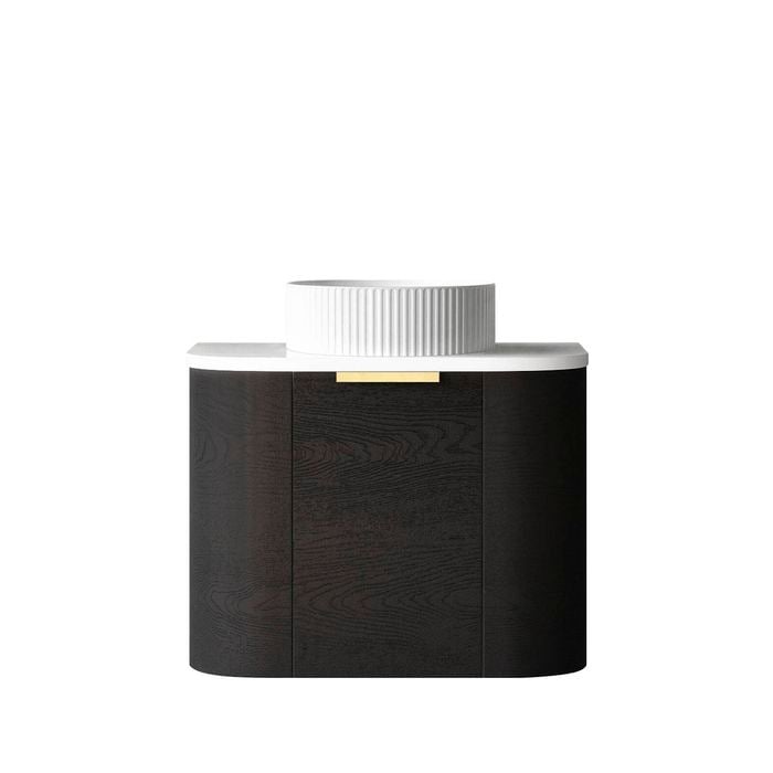 Attica Bentwood 600mm Black Oak Wall Hung Curve Vanity with Carrara Stone Top