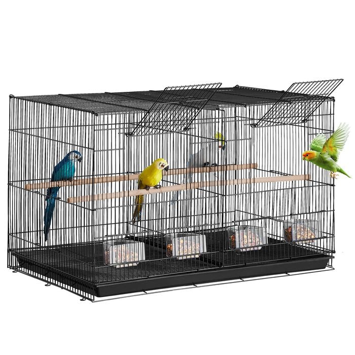 VEVOR Bird Cage Black Sturdy Metal with 5 Perches 4 Feeding Cups for Pet Toy