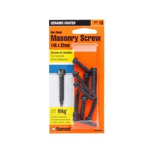 Ramset 14g x 32mm Black Hex Head Masonry Screw - 10 Pack