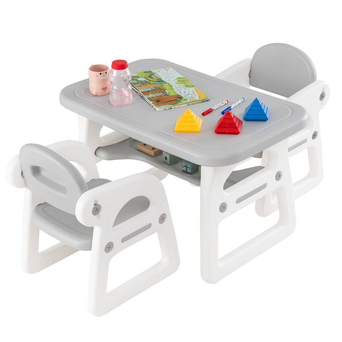 Costway 4-in-1 Kids Table Chairs Set Detachable Blackboard Activity Drawing Desk