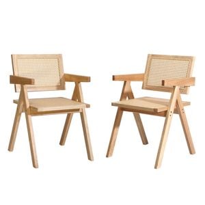 Oikiture 2PC Dining Chair PE rattan Wooden